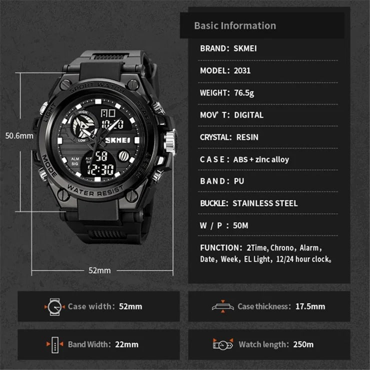 SKMEI 2031 Rugged Digital Sports Watch - Black image 7