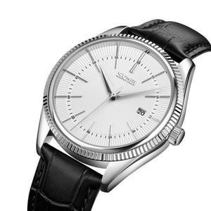 Skmei - 9298 - Leather Strap Casual Analog Quartz Watch - Silver/Silver-Black image 0