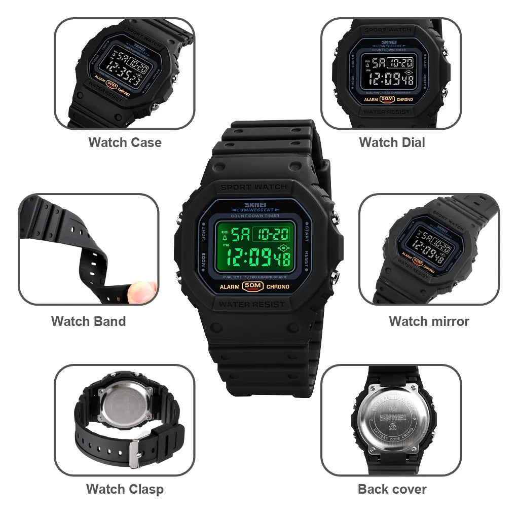 SKMEI - 1628 - Classic Digital Sports Watch - Black/Black image 3