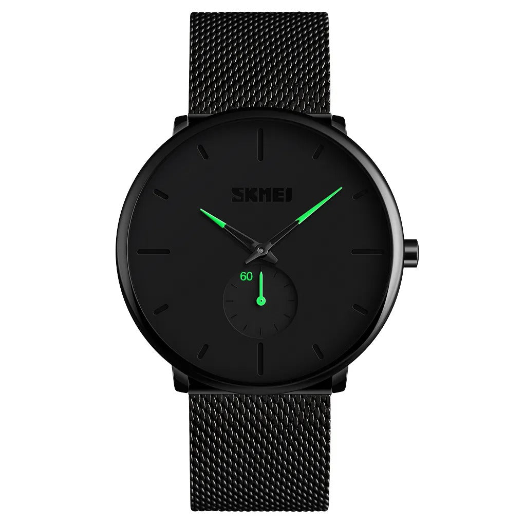 SKMEI - 9185 - Ultra Minimal Black Mesh Wristwatch - green image 0