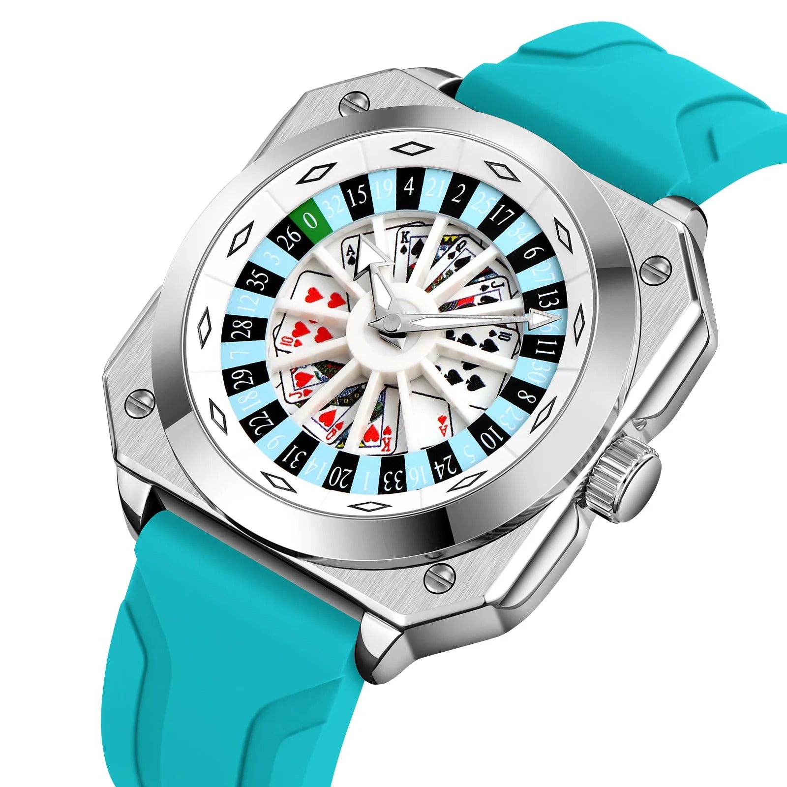 SKMEI - 9379 - Rotating Poker Dial Silicone Wrist Watch - silver/blue image 1