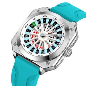 SKMEI - 9379 - Rotating Poker Dial Silicone Wrist Watch - silver/blue image 1