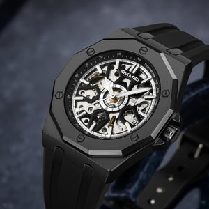 SKMEI - M036 - Automatic Movement Skeleton Dial - black-silica gel image 1