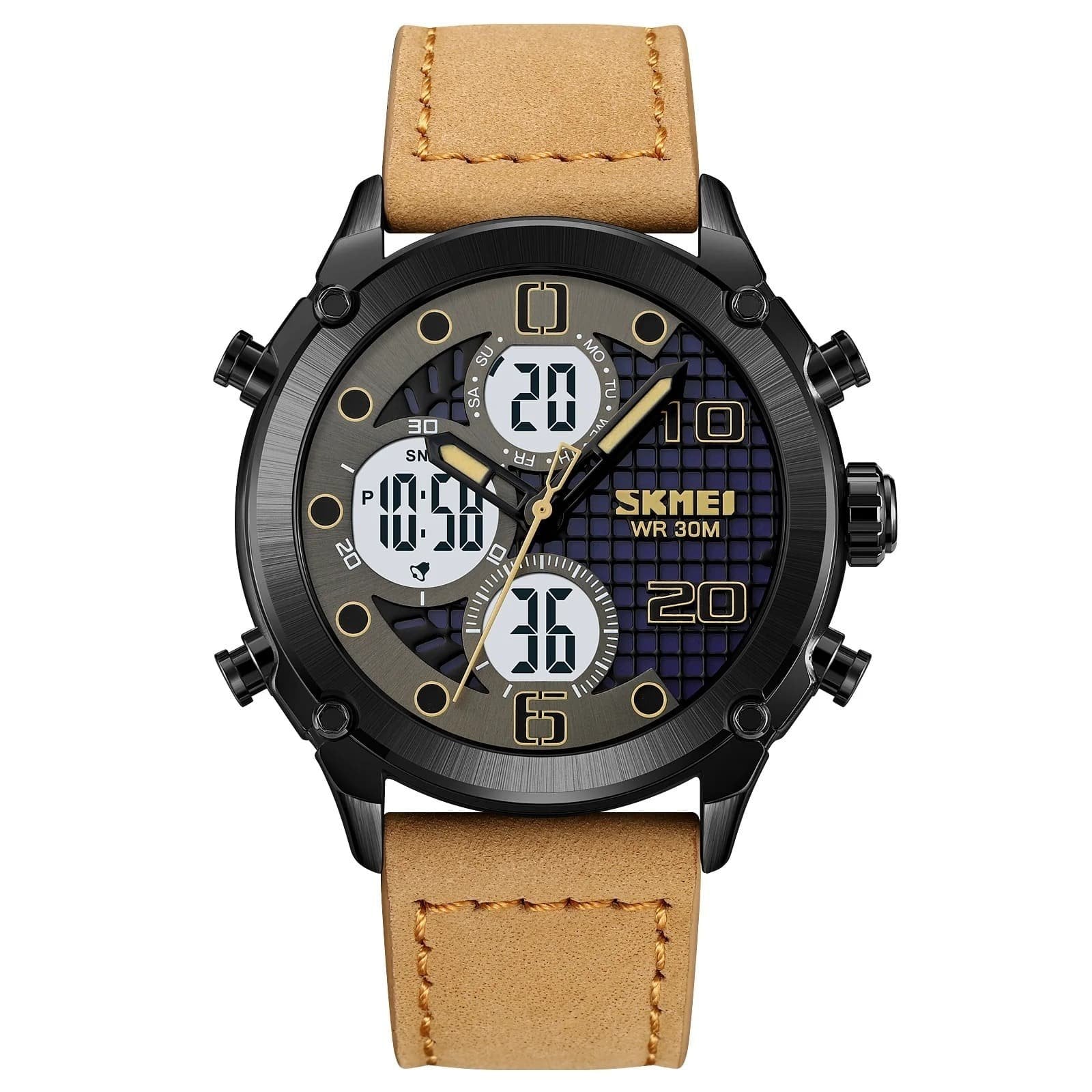Skmei - 1975(strap)- Luminous 30m Waterproof Mutifunctional - Black/LightBrown-White image 0