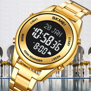 SKMEI - 1861 - Qibla Azan Time Reminder Prayer Watch - gold black image 3