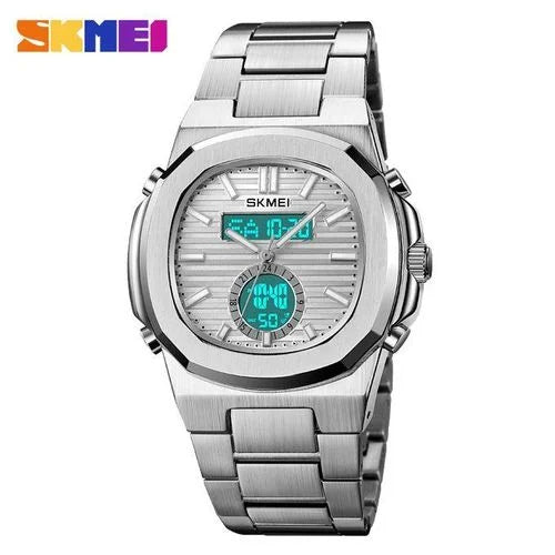 Skmei - 2279 - Dual Time Stainless Steel Watch - Silver/Silver image 2