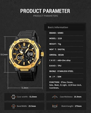 Skmei - 2219 - Digital Sports Watch - Gold image 2