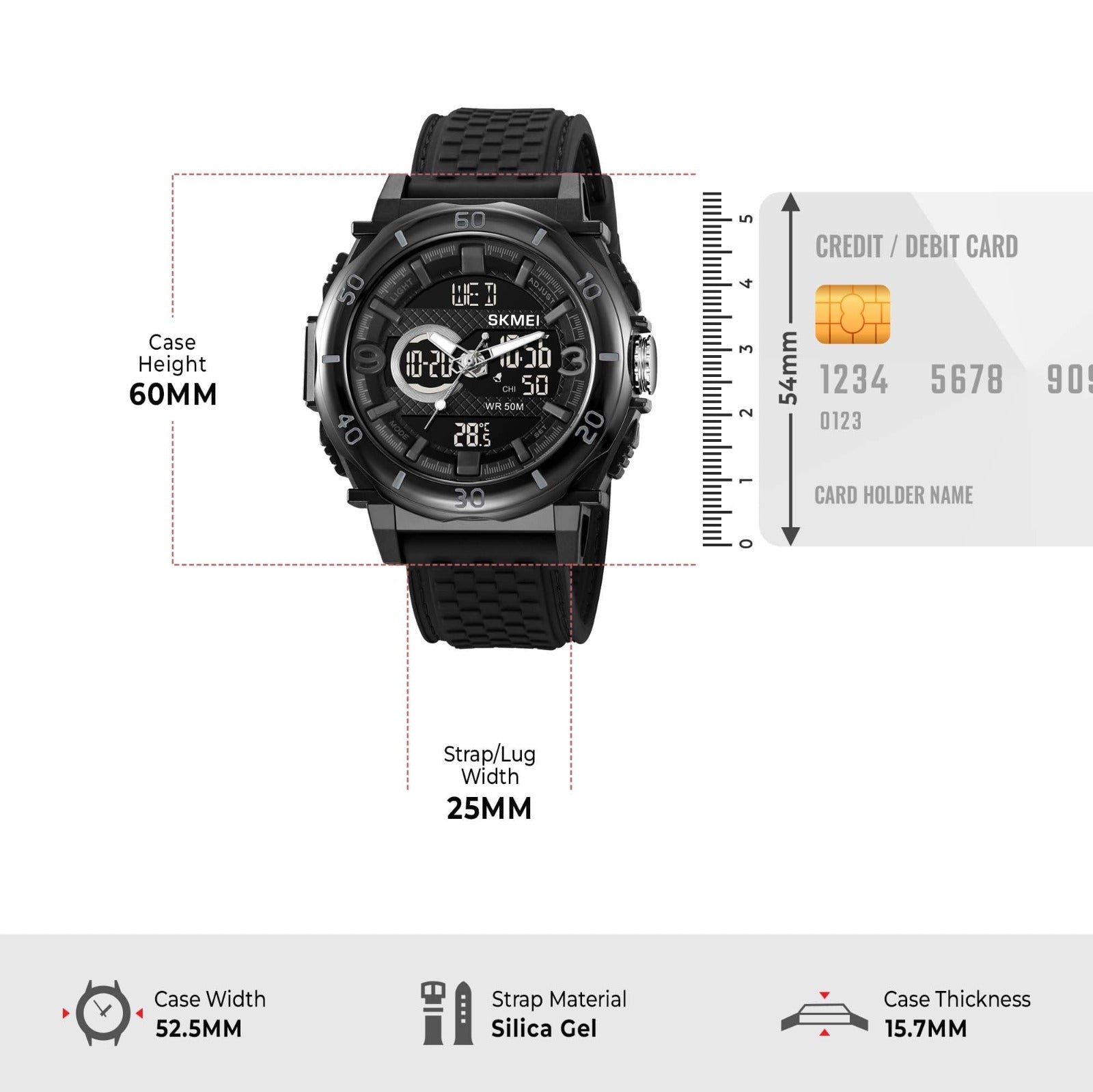 SKMEI - 2098 - Digital Dial Silica Gel Strap Watch for Men - black-black image 4