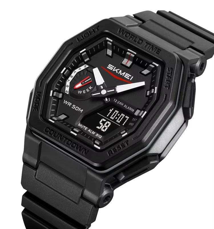 SKMEI - 2438 - Dual Sports Watch Multiple Time Zone - Black image 0