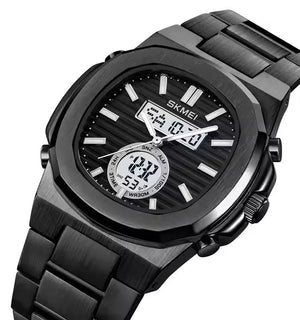 Skmei - 2279 - Dual Time Stainless Steel Watch - Black/Black image 1