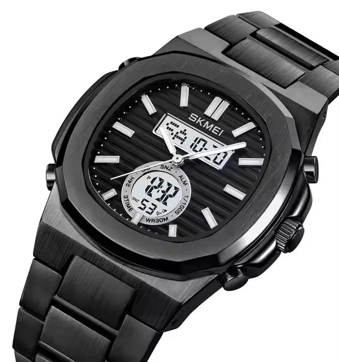 Skmei - 2279 - Dual Time Stainless Steel Watch - Black/Black image 1