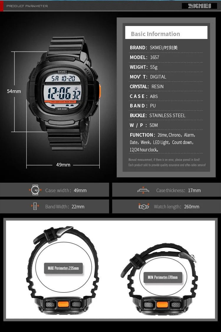 Skmei - 1657 - Sports 50M Waterproof Digital - Black/Black image 5