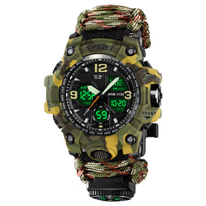 SKMEI 1155B Dual Time Digital Analog Sports Watch - army green camo-umbrella rope strap