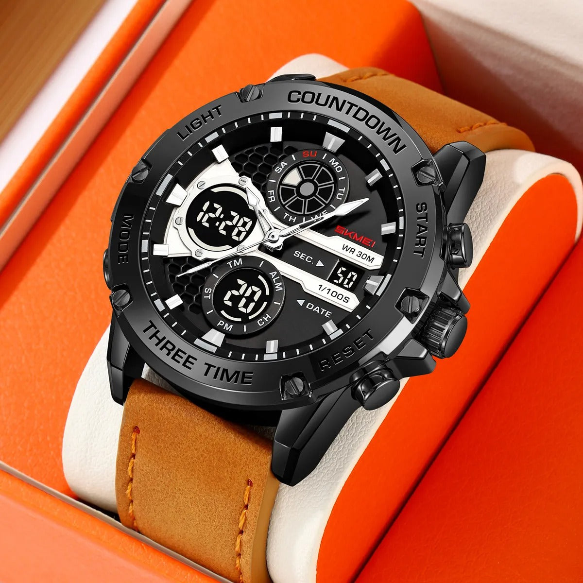 Skmei – 2502 – Heavy Duty Sports Watch – Black/Brown-Leather image 1