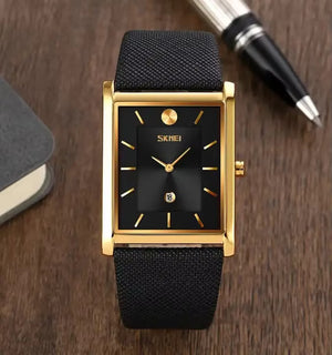 Skmei - 9256 - Genuine Leather Strap Japan Quartz - gold black image 2