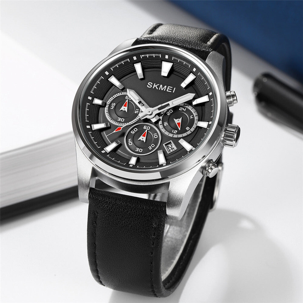 SKMEI - 2071 - High Quality Luxury Watch - Silver/Black-Leather image 0