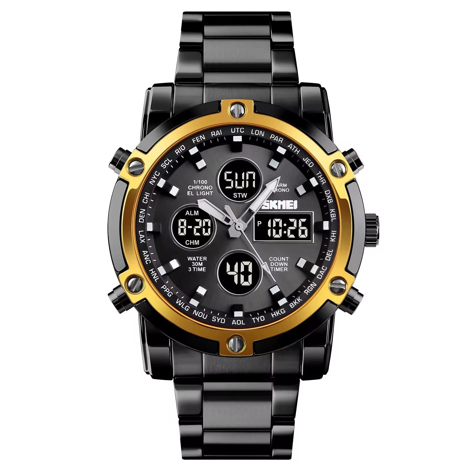 Skmei – 1389 – Dual Display Waterproof Business Watch - Black/Gold-Black image 0