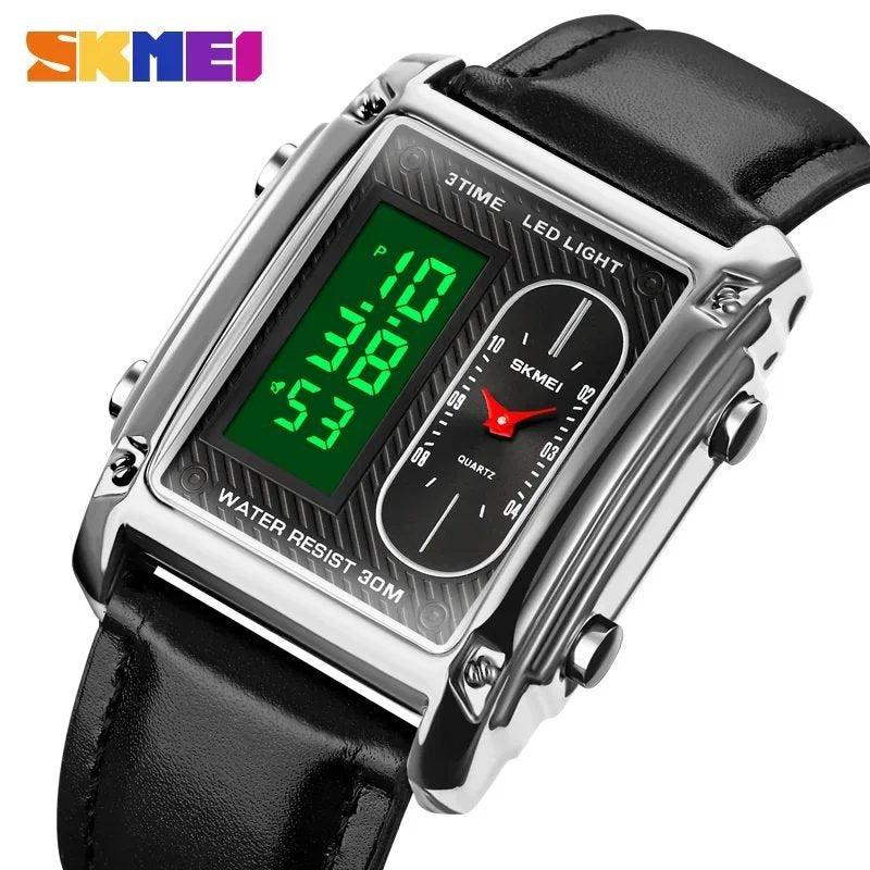 Skmei - 1868 (strap) - Digital LED Luminous Waterproof - Silver-Leather image 1