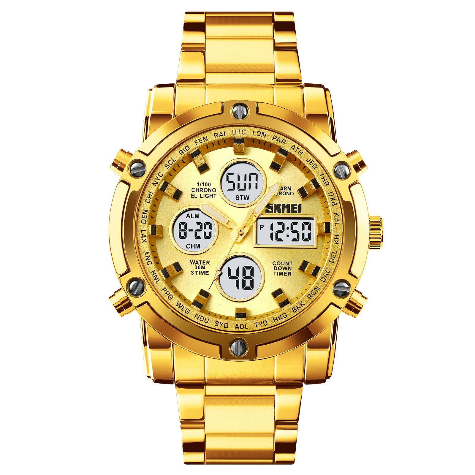 Skmei – 1389 – Dual Display Waterproof Business Watch - Gold image 0