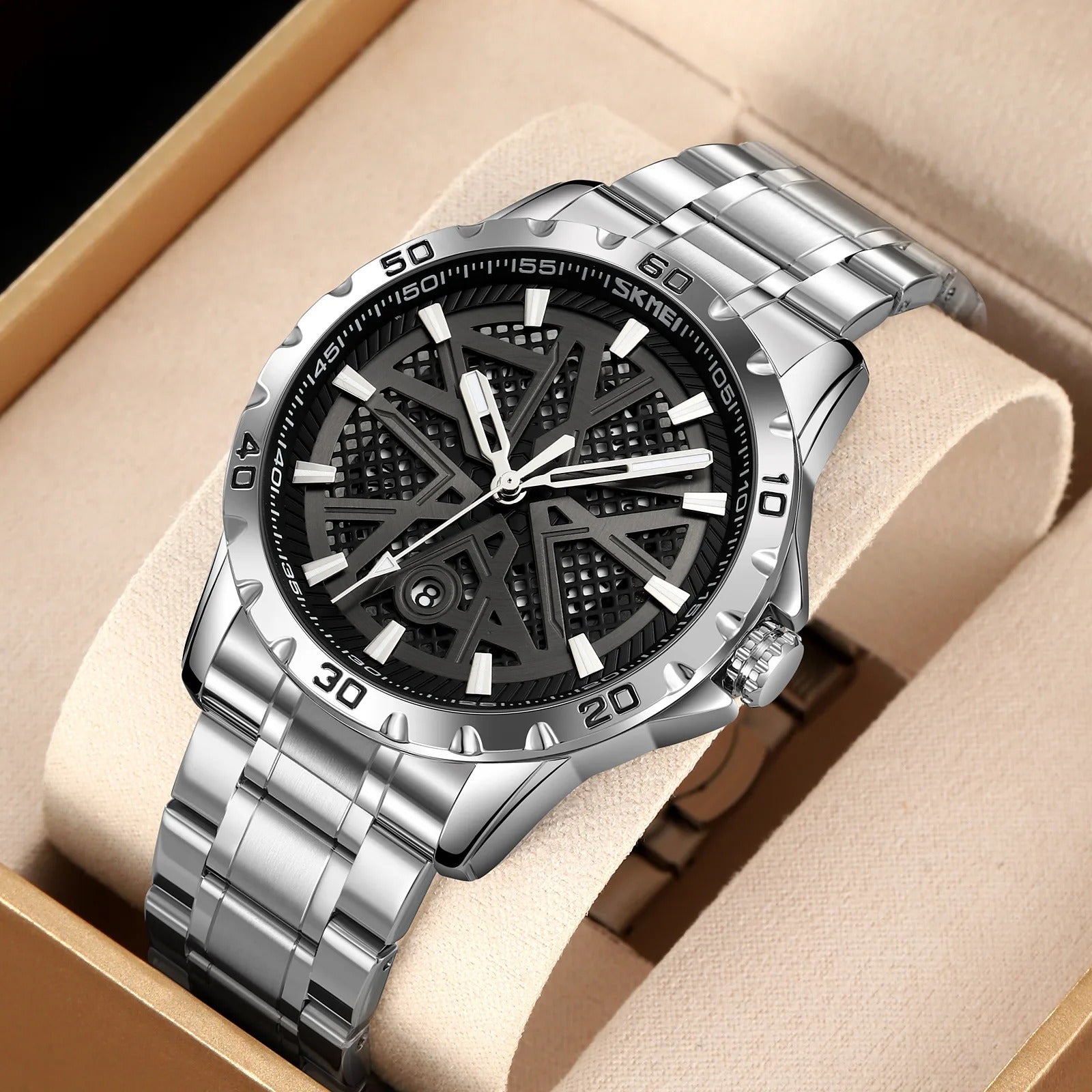 Skmei - 9337 - Digital Stainless Steel Watch - Silver/Black image 2