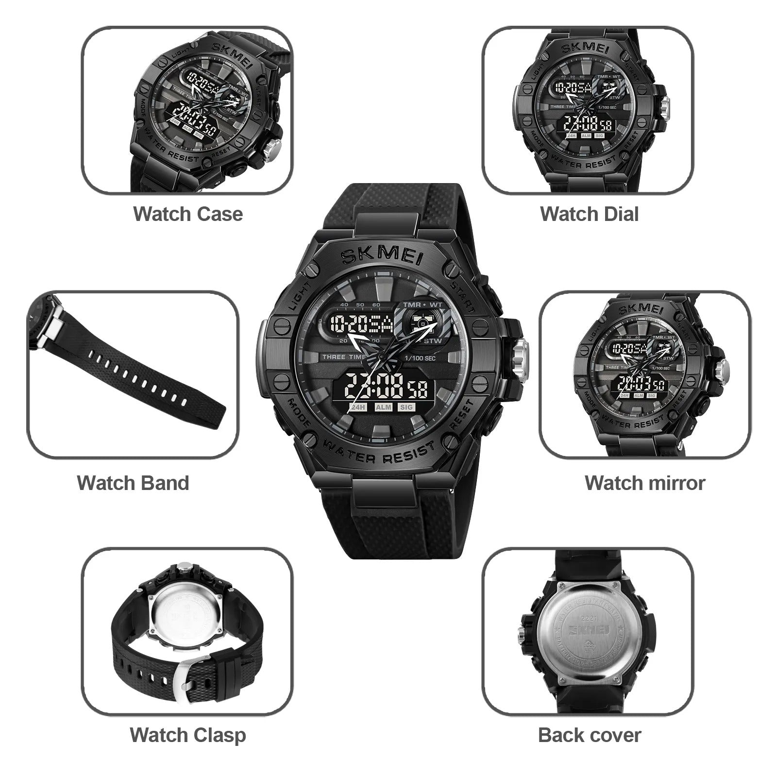 Skmei - 2221 - Tactical Force Dual Display Watch - Black image 6