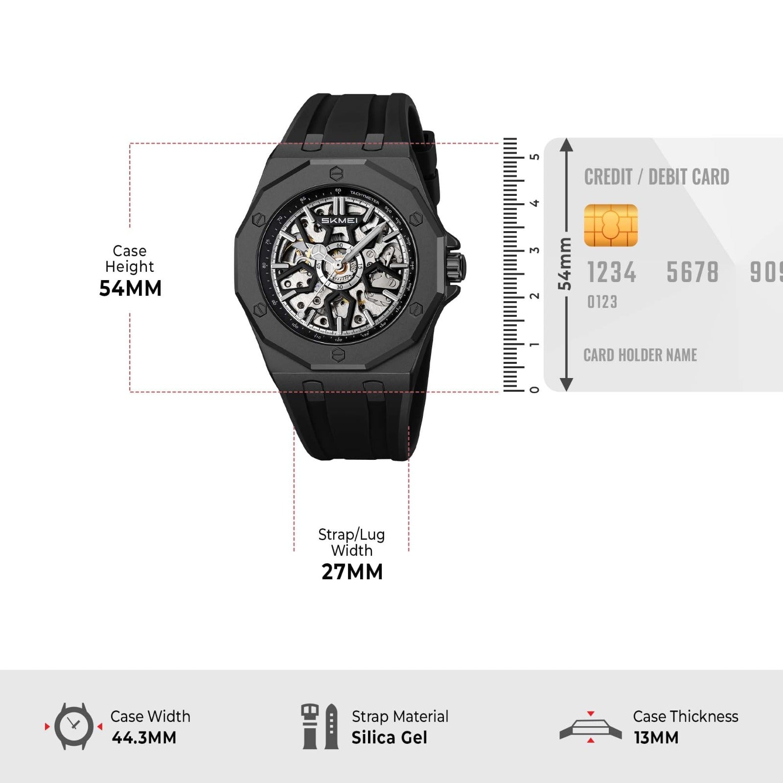 SKMEI - M036 - Automatic Movement Skeleton Dial - black-silica gel image 3