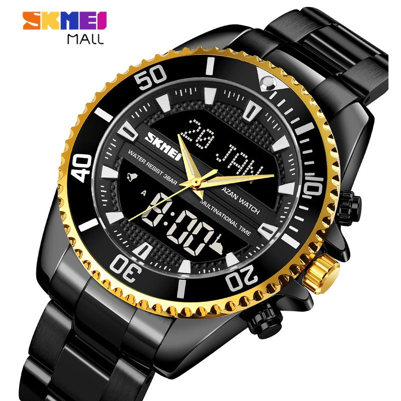 SKMEI - 1896 - Qibla Azan Time Reminder Prayer Watch - black/gold image 1