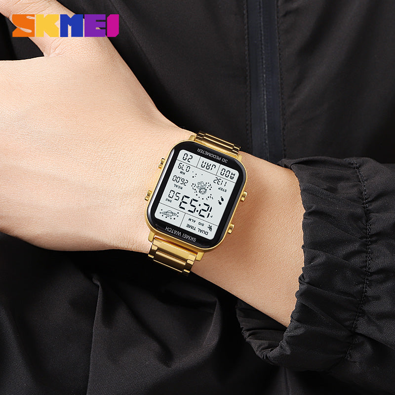 Skmei - 1888 - Digital Dial Step Count Pedometer Stainless Steel Watch - Gold image 3