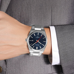 Skmei - 9396 - Premium Steel Analog Function Watch- silver-blue image 3