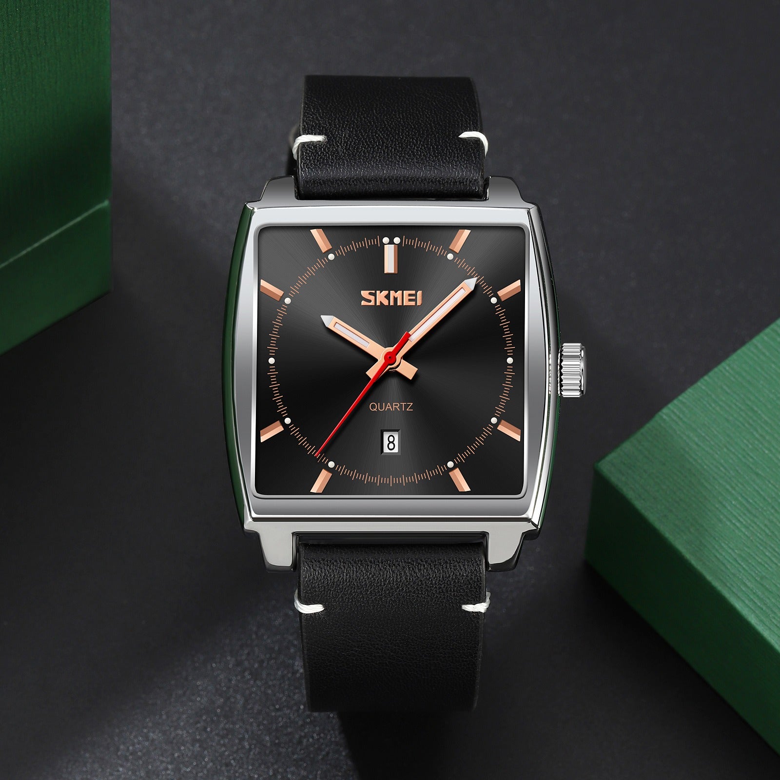 Skmei - 9316 - Elegant Square Analog Watch - silver/black image 1