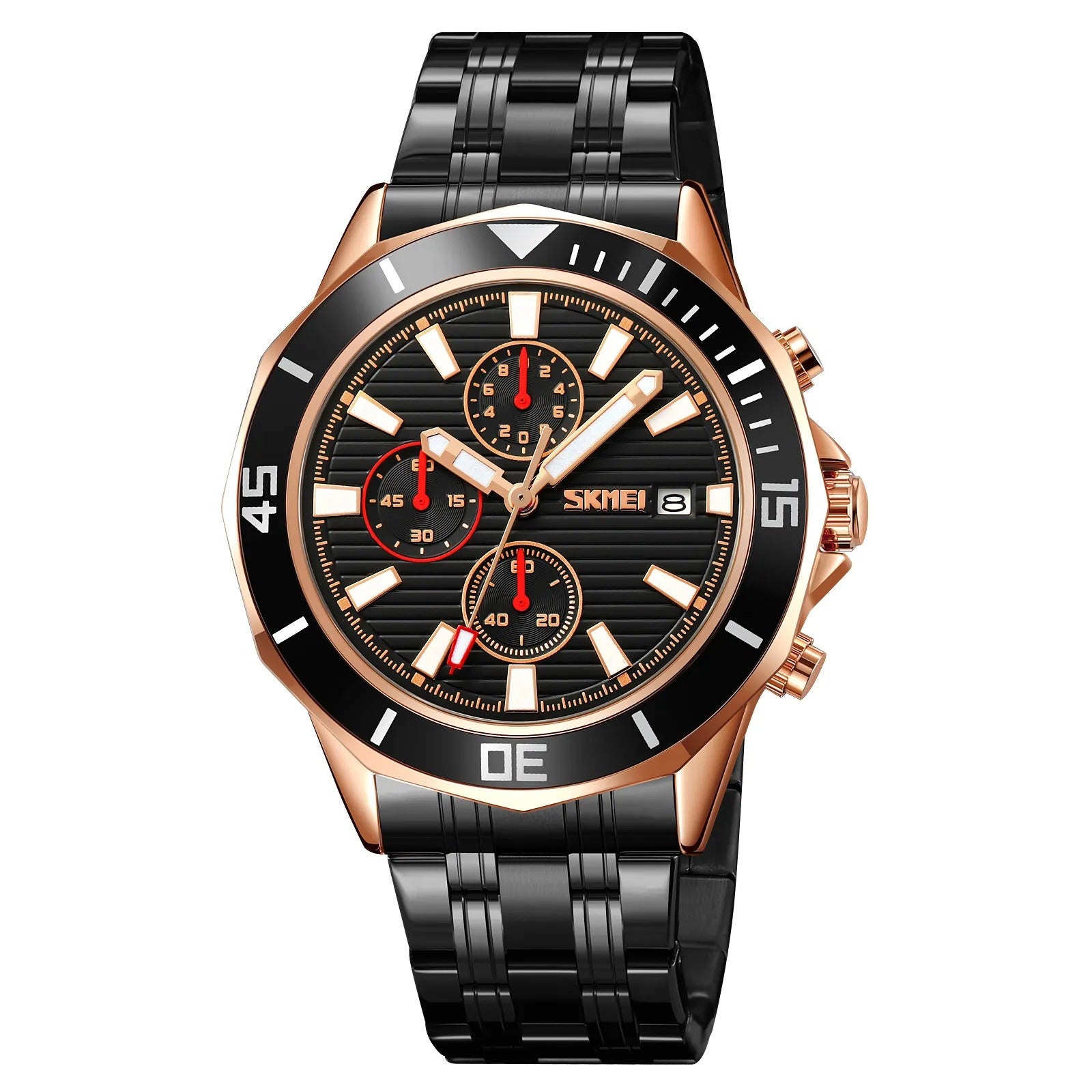 SKMEI - 9335 - Luxury Quartz Chronograph Stainless Steel Watch - rose gold/black image 0