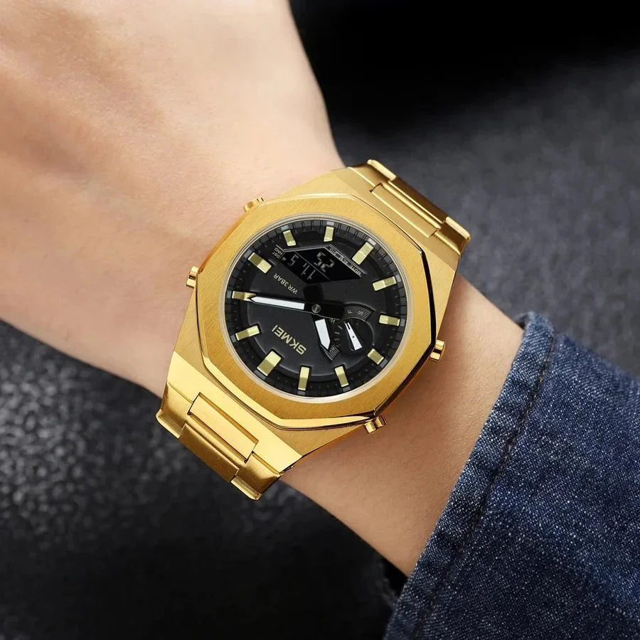 Skmei - 1816 - Dual Display luminous waterproofs 50+ timezone - Golden/Black image 2