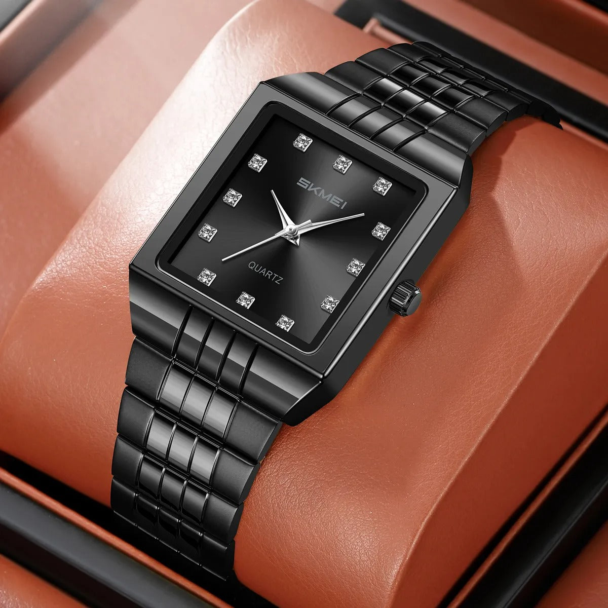 SKMEI 2619 Square Analog Diamond Dial Watch - black/black image 1