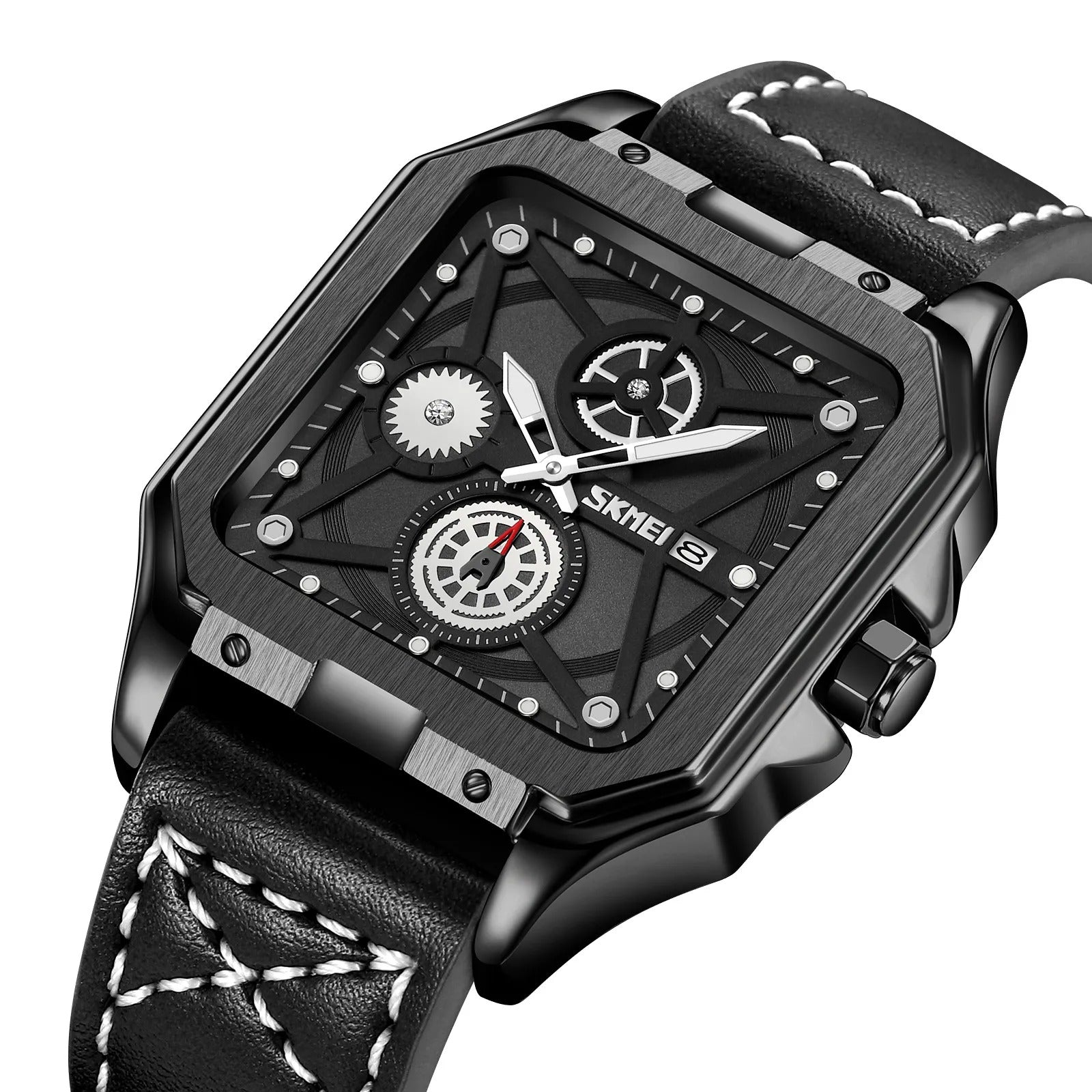 SKMEI - 9330 - Premium Down Second Square Dial Watch - black/black image 1