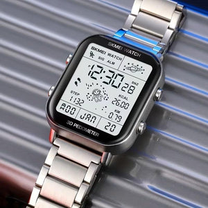 Skmei - 1888 - Digital Dial Step Count Pedometer Stainless Steel Watch - Silver image 0
