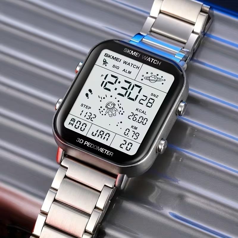 Skmei - 1888 - Digital Dial Step Count Pedometer Stainless Steel Watch - Silver image 0