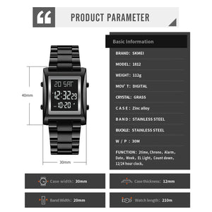 SKMEI 1812 Compact Square Digital Watch - Black/black image 3