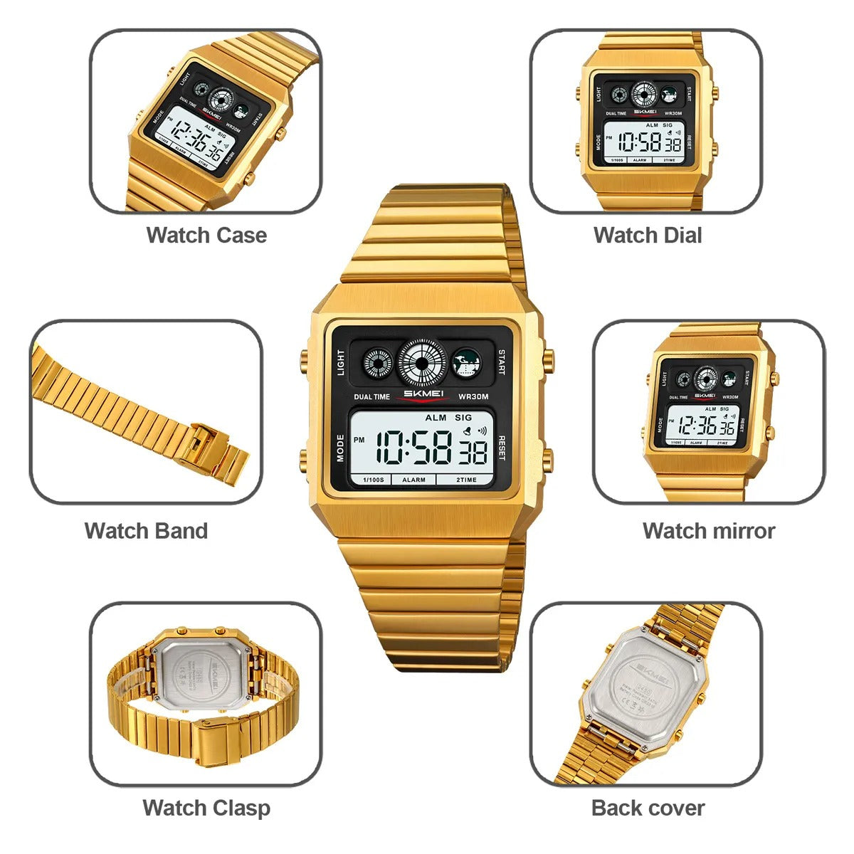 SKMEI - 2450 - Classic Retro Digital Watch - Gold image 3