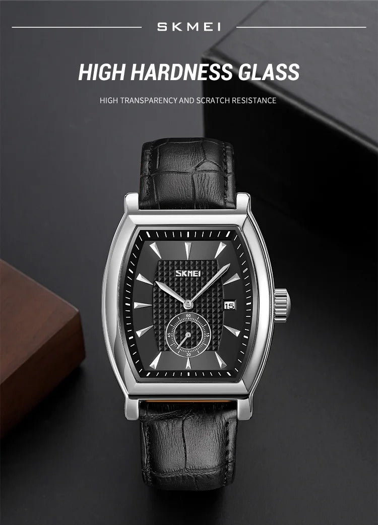 Skmei- 9306 - Leather Strap Quartz Alloy case Downsecond - silver black image 3