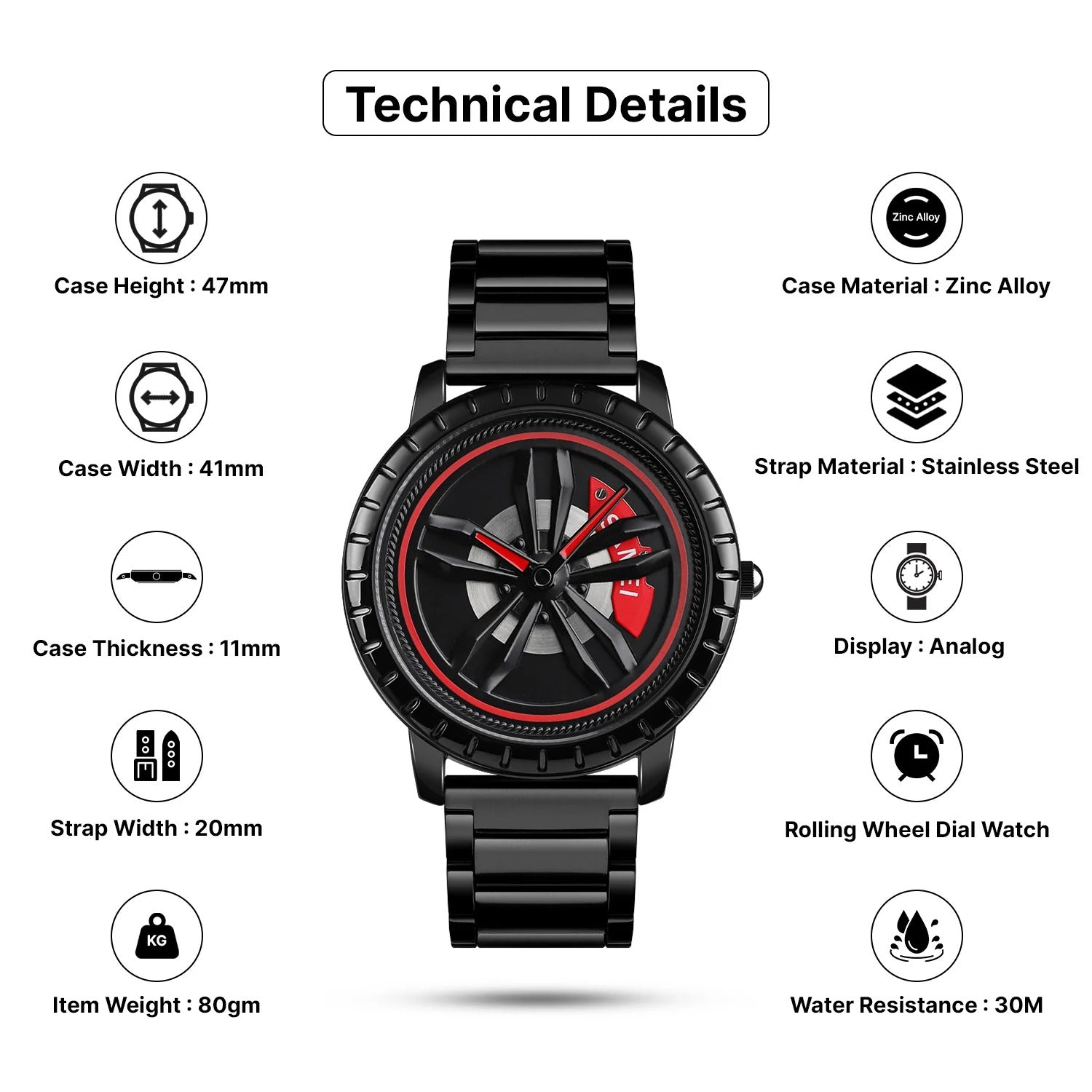 SKMEI - 1634 - Rotating Wheel Quartz Analog Dial Watch - black stainless steel belt image 3