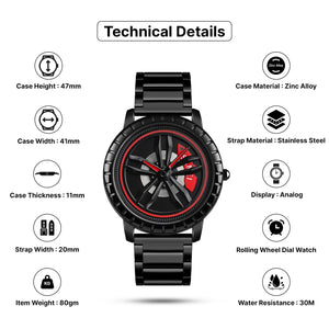 SKMEI - 1634 - Rotating Wheel Quartz Analog Dial Watch - black stainless steel belt image 3