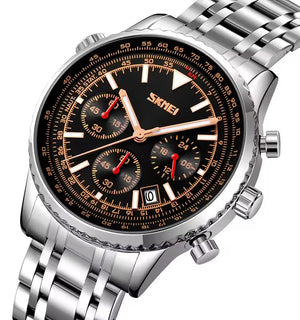 SKMEI 9333 Analog Chronograph Stainless Steel Watch - Silver/Black image 1