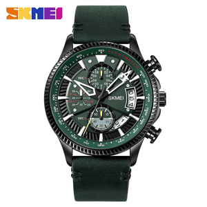 Skmei - 2059 - Three Dial Quartz Watch Leather Strap 30 Meter Waterproof - Green image 0