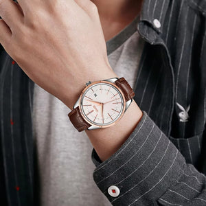 Skmei - 9298 - Leather Strap Casual Analog Quartz Watch - silver/rose gold-silver image 2