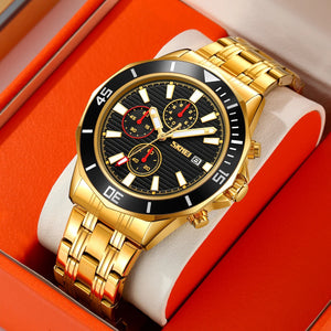 SKMEI - 9335 - Luxury Quartz Chronograph Stainless Steel Watch - gold/black image 4