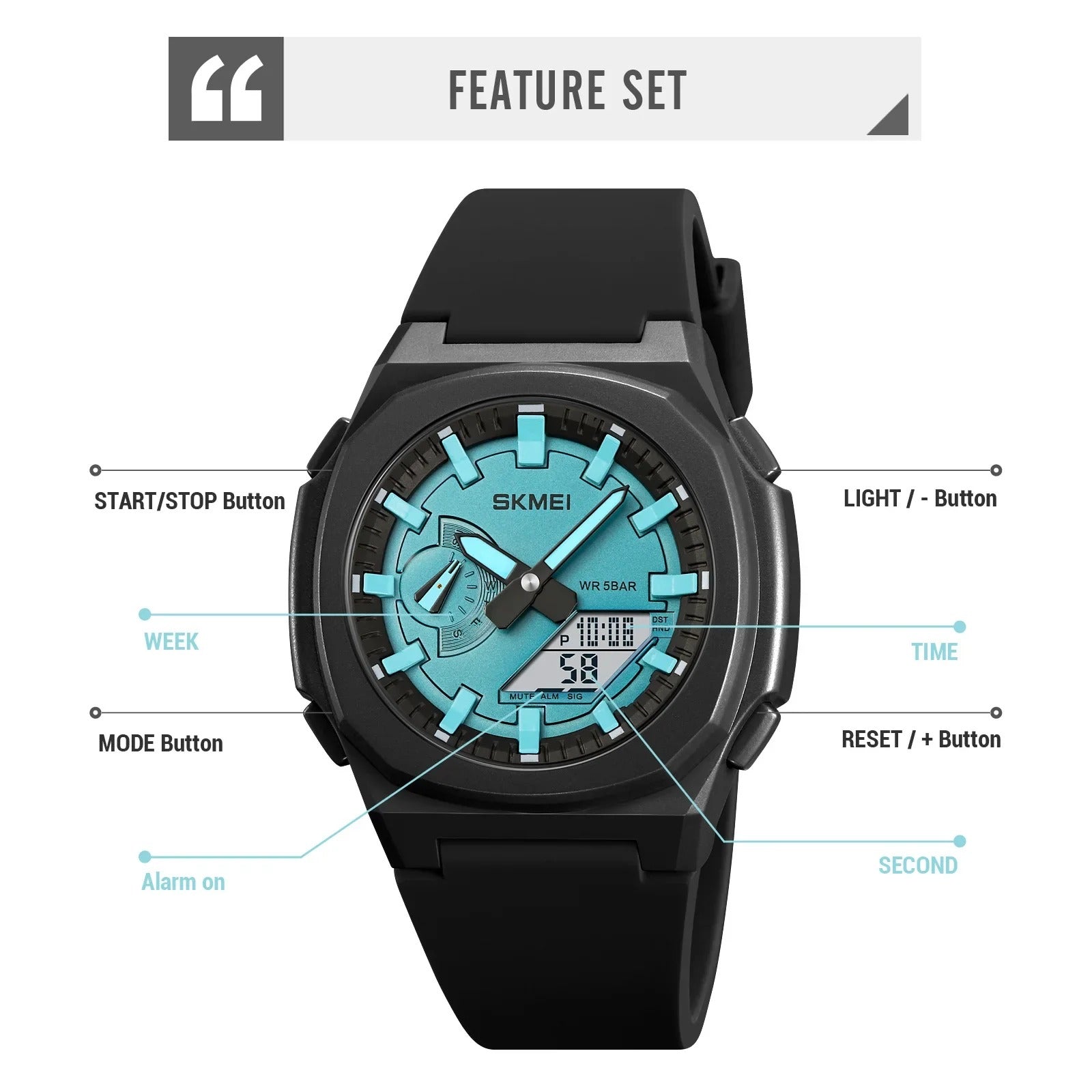 Skmei - 2091 - Digital Analog - Black/LighBlue-White image 5
