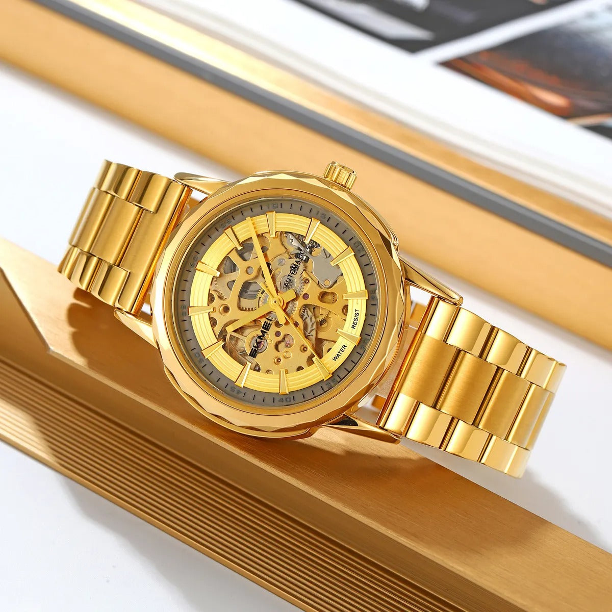 SKMEI - M035 - High Quality Mechanical Watch - gold-steel image 2