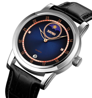 Skmei – 9300 – Elegant Moon Phase Edition Watch – Silver / Blue image 0