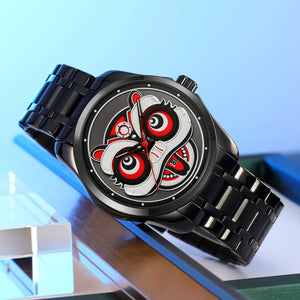 Skmei – 9386 – Lion Dance Carved Dial Quartz Watch – Black image 1
