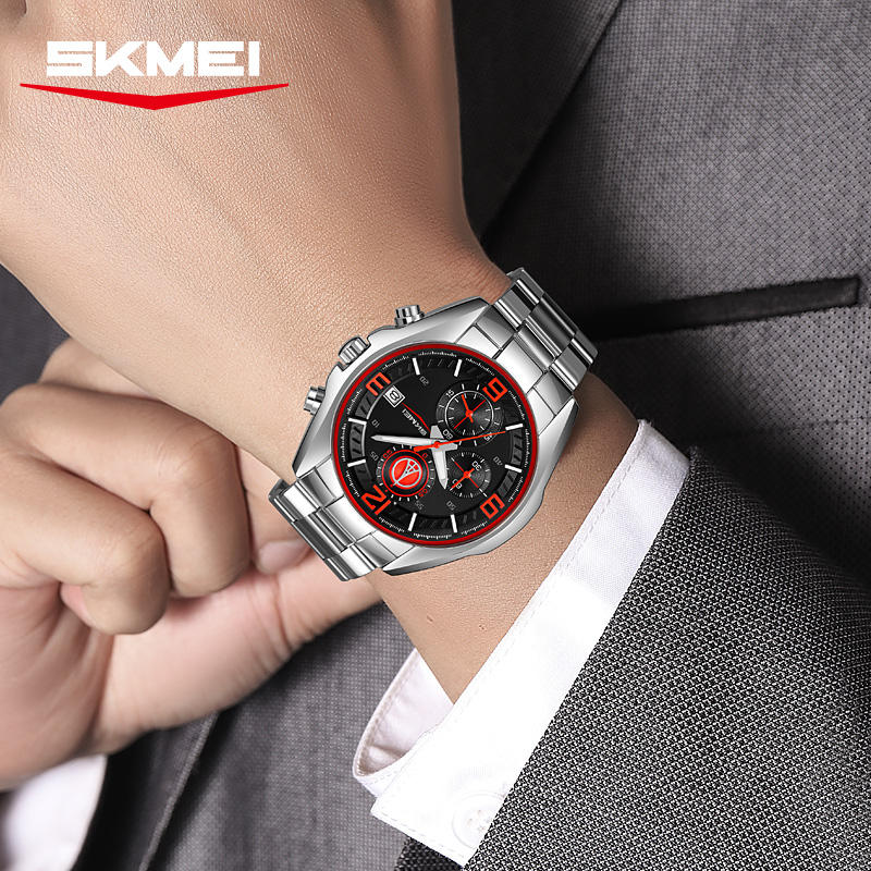 SKMEI - 9346 - Sport Chronograph Quartz Stainless Steel Watch - red image 2